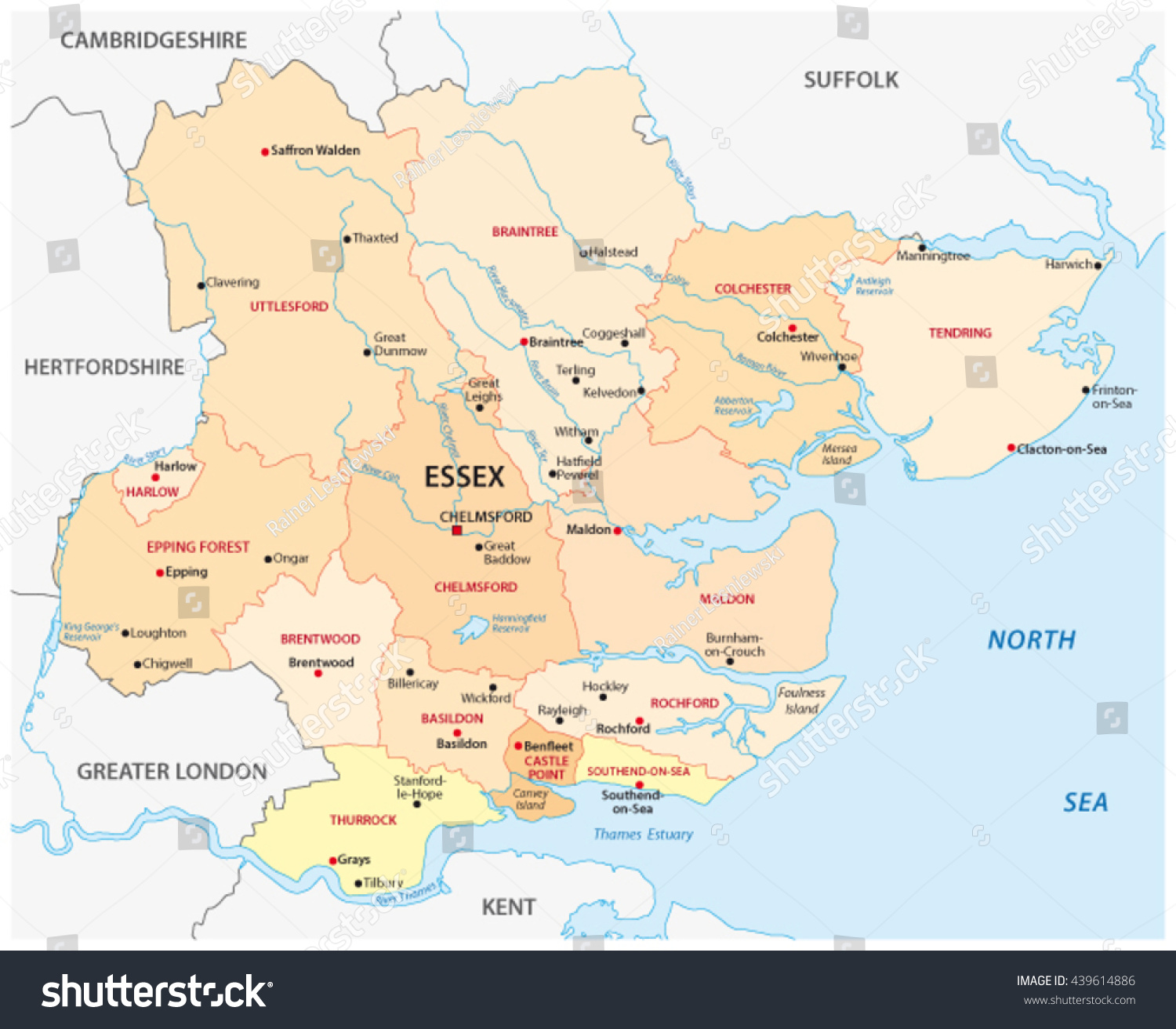 vector administrative map of the county essex, - Royalty Free Stock ...