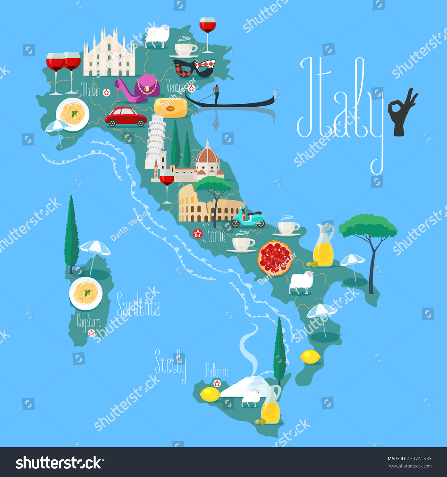 Map Of Italy Vector Illustration Design Icons Royalty Free Stock