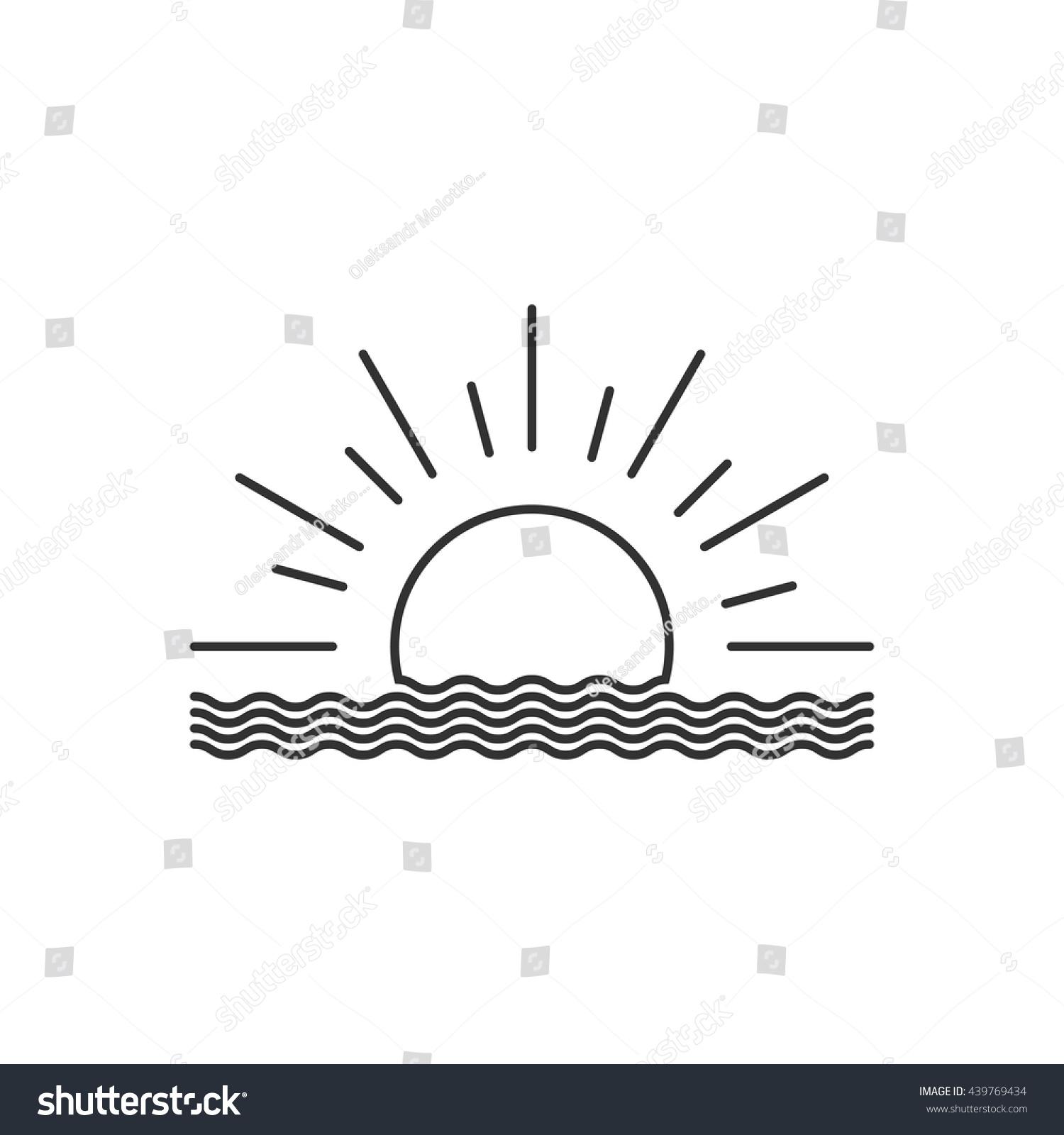 Vector outline sunset or sunrise icon. Isolated on white. #439769434