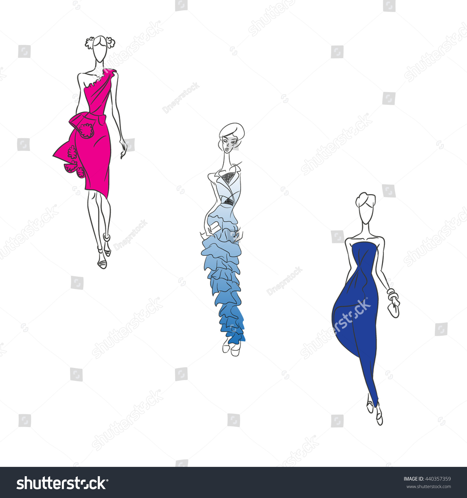 Vector Fashion Sketch Set Of Beautiful Models Royalty Free Stock