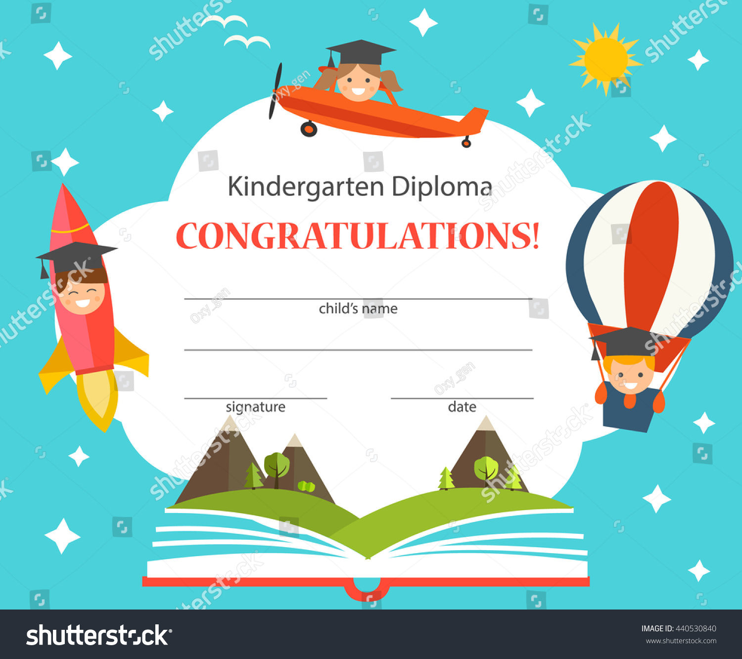 Royalty Free Kindergarten Diploma With Opened Book 440530840