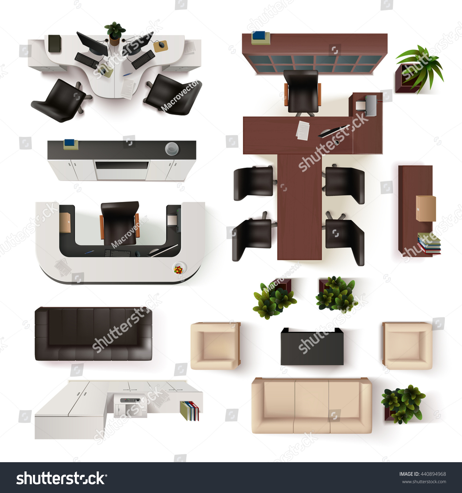 Top View Office Interior Elements Realistic - Royalty Free Stock Vector ...