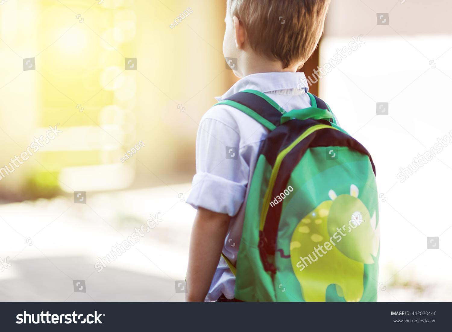 Child leaving home to his first day of kindergarten #442070446