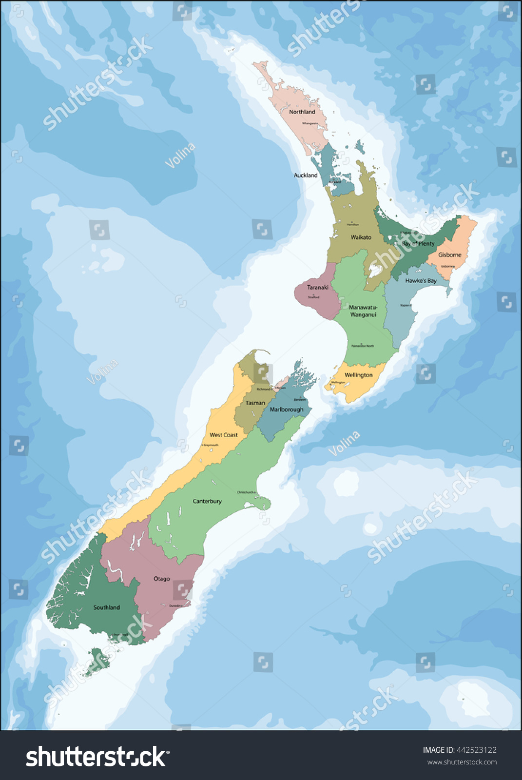 New Zealand map - Royalty Free Stock Vector 442523122 - Avopix.com