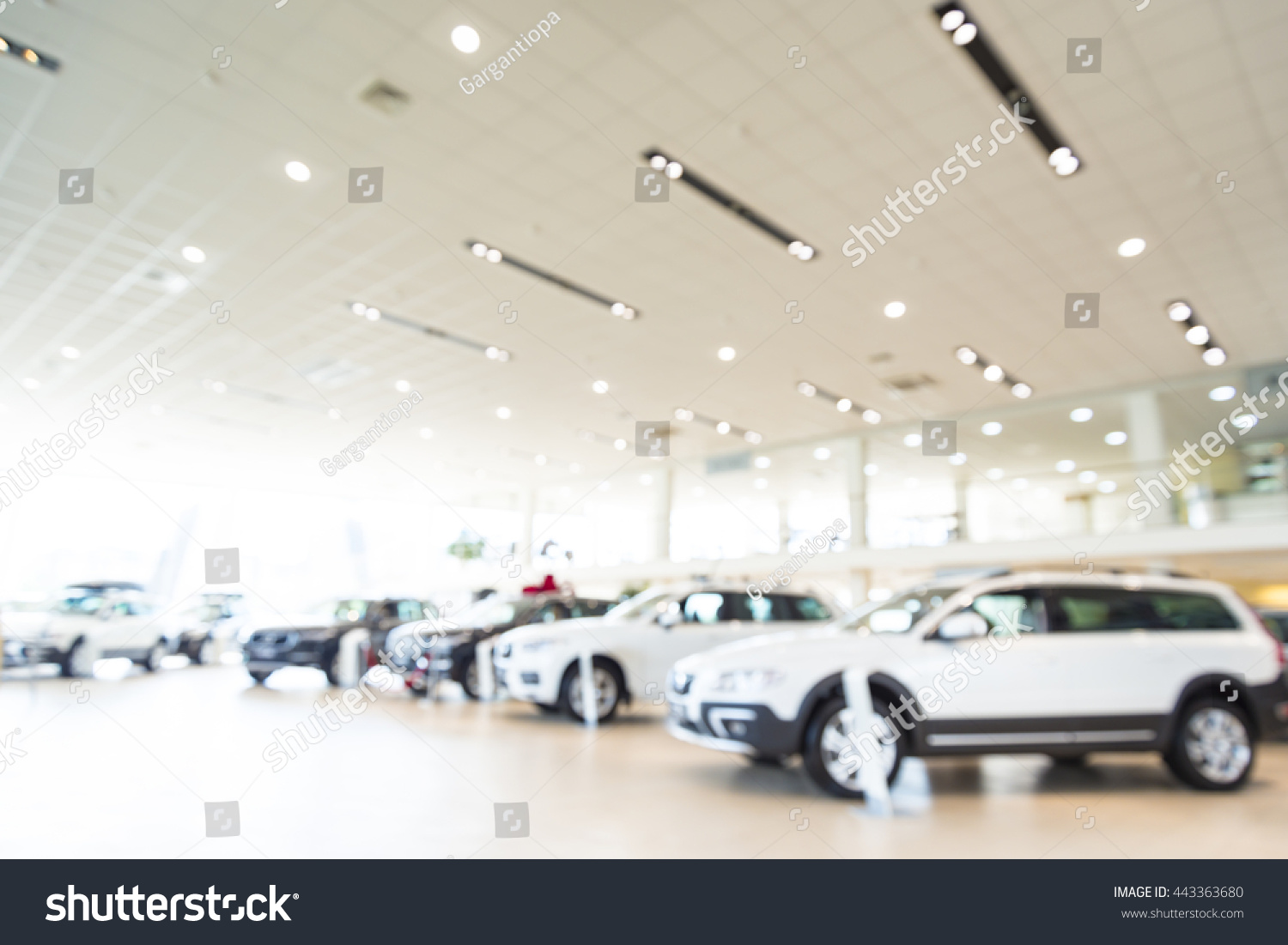 Blurred dealership store, with the cars and soft lightning #443363680