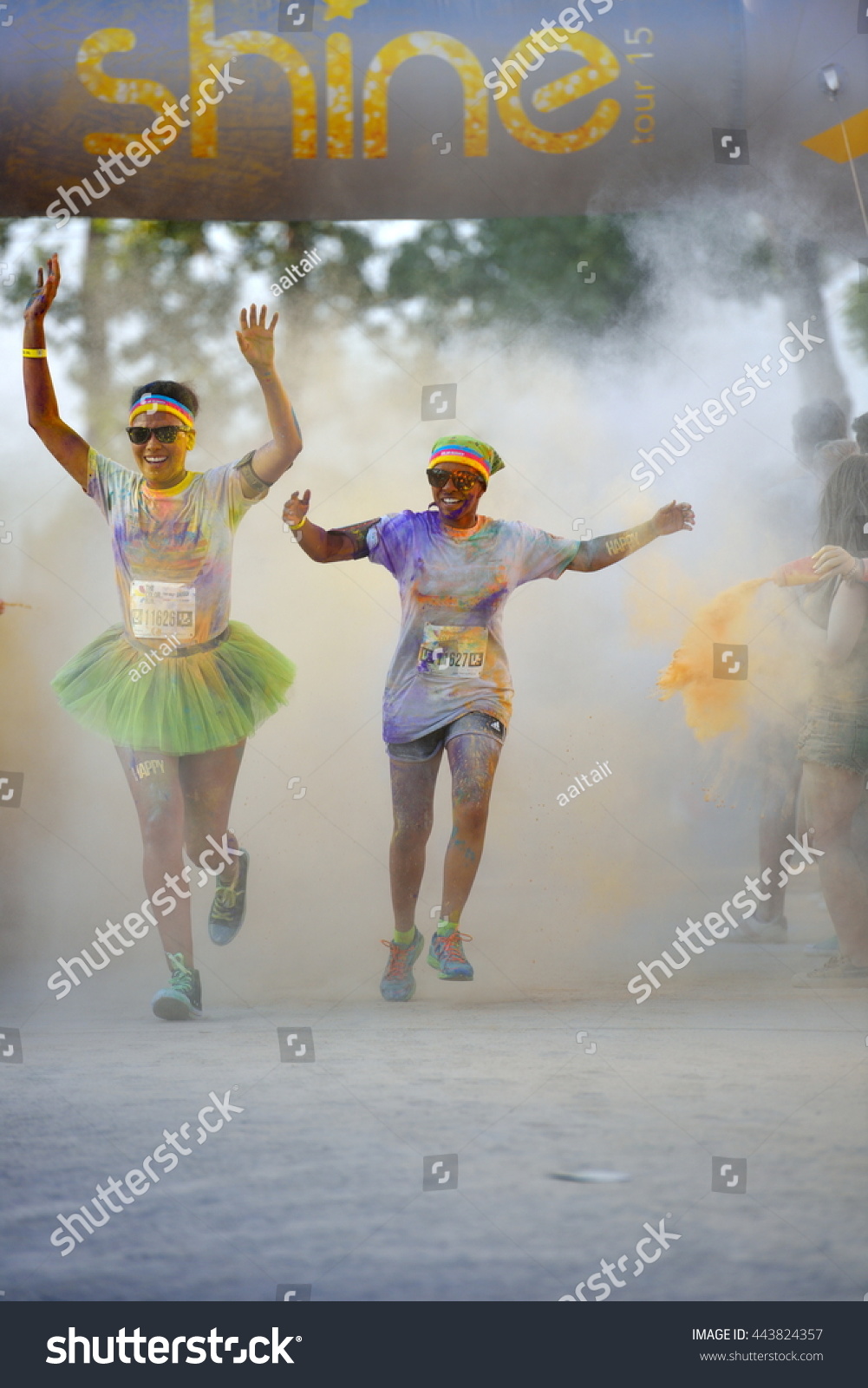 MAMAIA, CONSTANTA, ROMANIA - AUGUST 1: Mamaia color run 2015, in Mamaia, Constanta, on August 1, 2015. People from all walks of life participating in the fun  #443824357