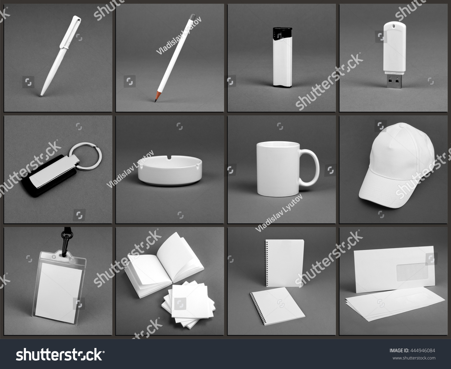 Blank stationery set for corporate identity system on gray background #444946084