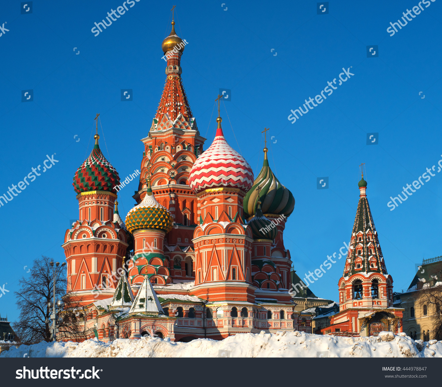 Moscow, Russia, Red square, view of St. Basil's Cathedral in winter, bright day #444978847