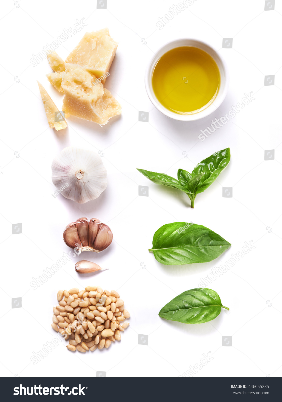 ingredients for pesto isolated on white background. top view #446055235