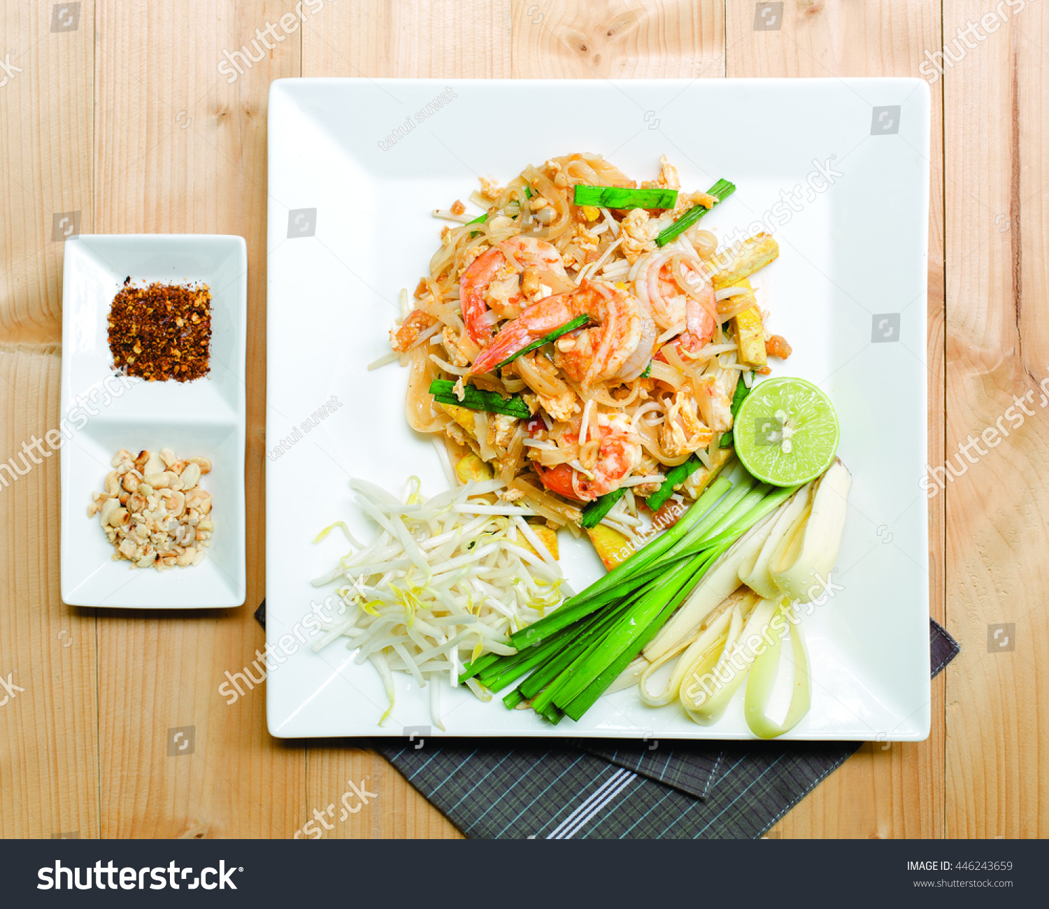 Thai fried noodle with fresh prawn, thai food (Pad Thai) #446243659