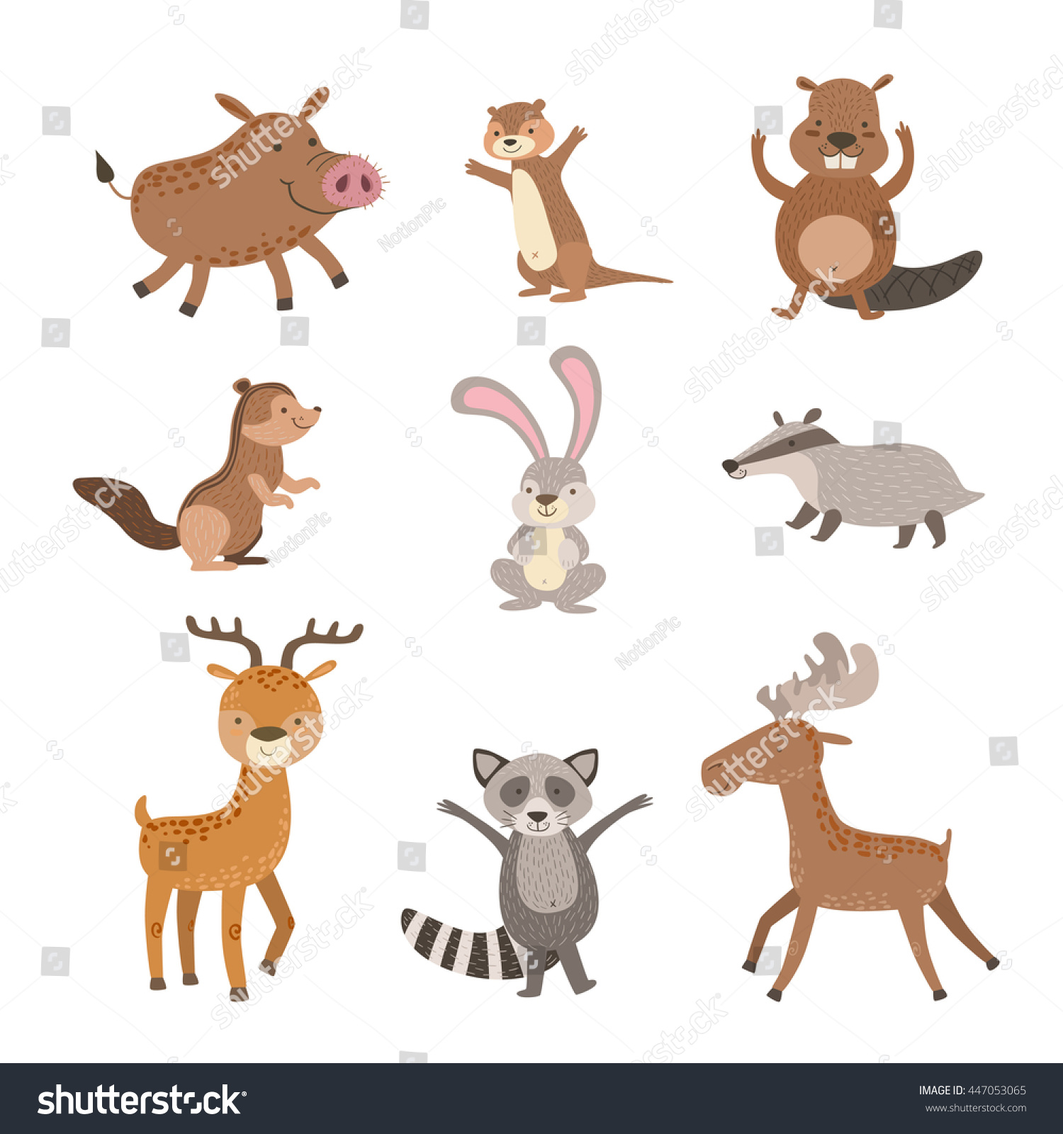 Forest Animals Collection - Royalty Free Stock Vector 447053065 ...