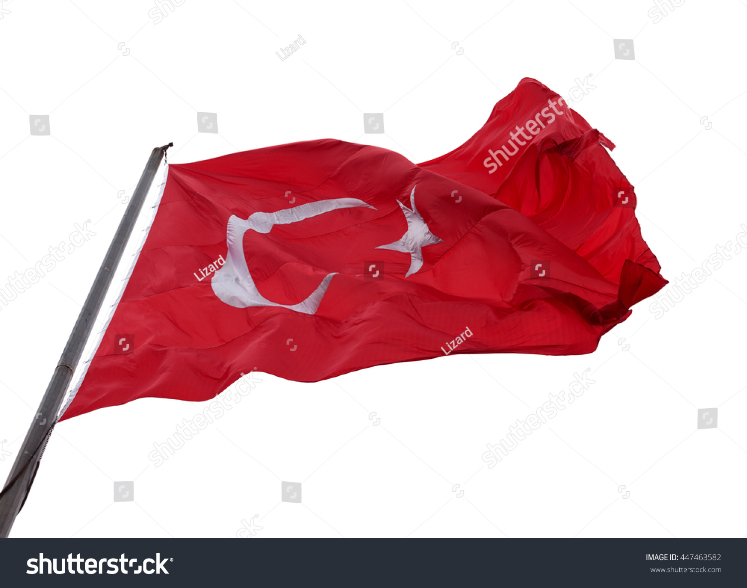 Turkish flag waving in wind. Isolated on white background. #447463582