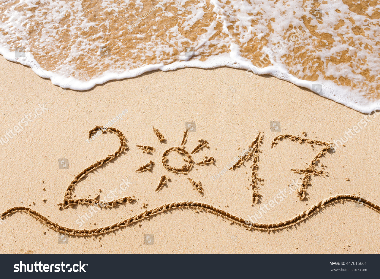 Happy New Year 2017, lettering on the beach. #447615661