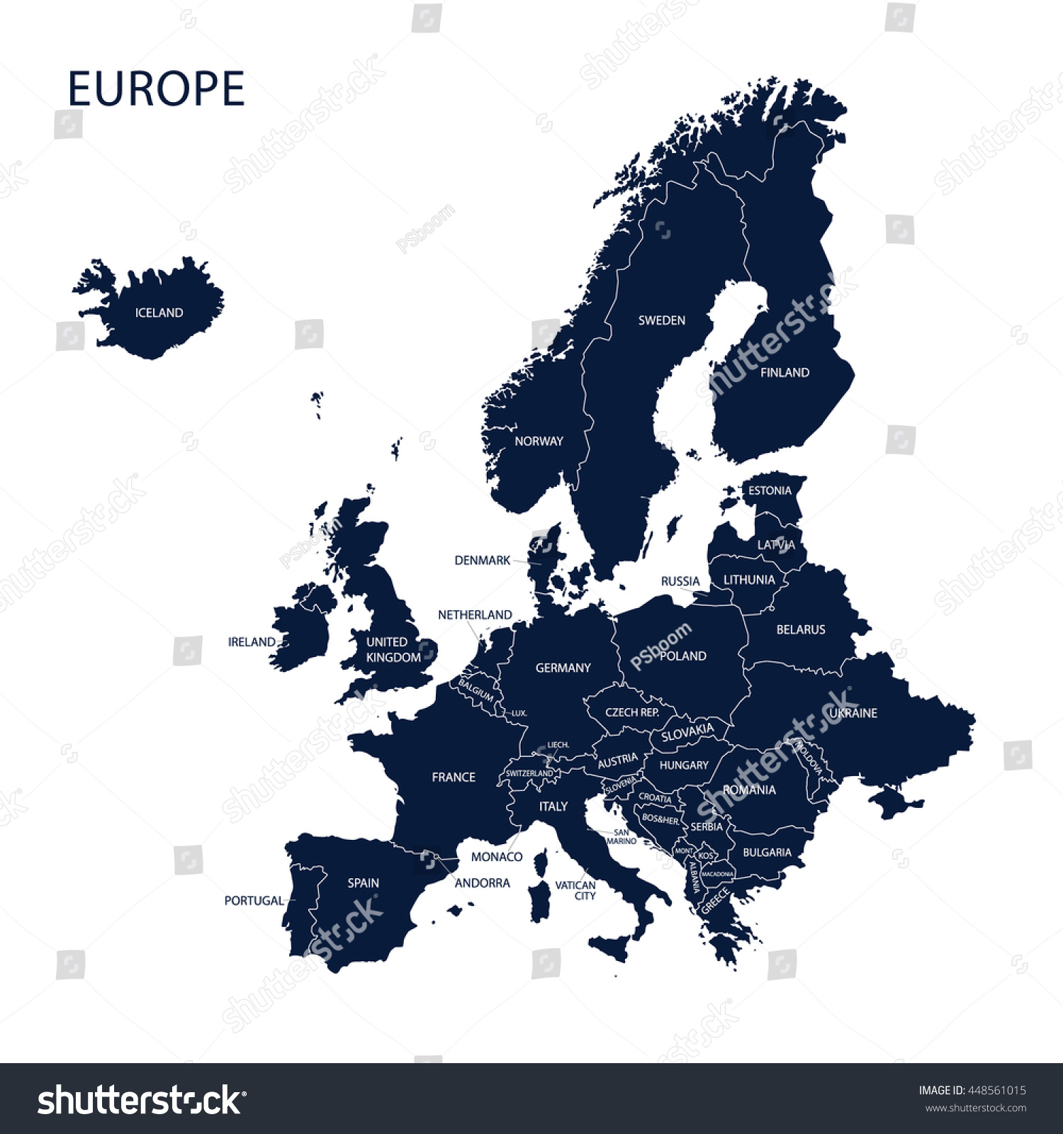 Map of Europe - Royalty Free Stock Vector 448561015 - Avopix.com