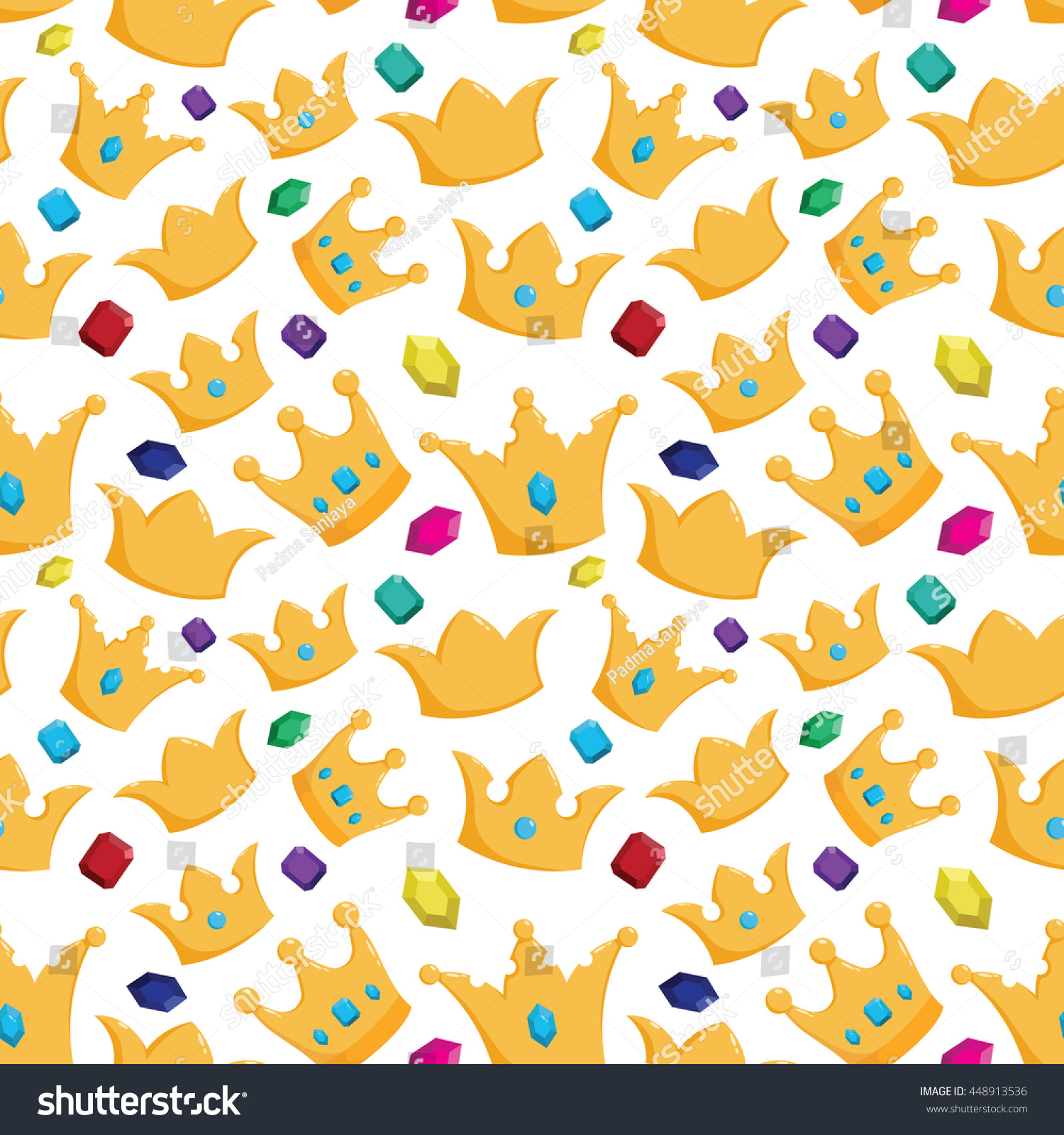 Seamless pattern of crown with gemstone on white background #448913536