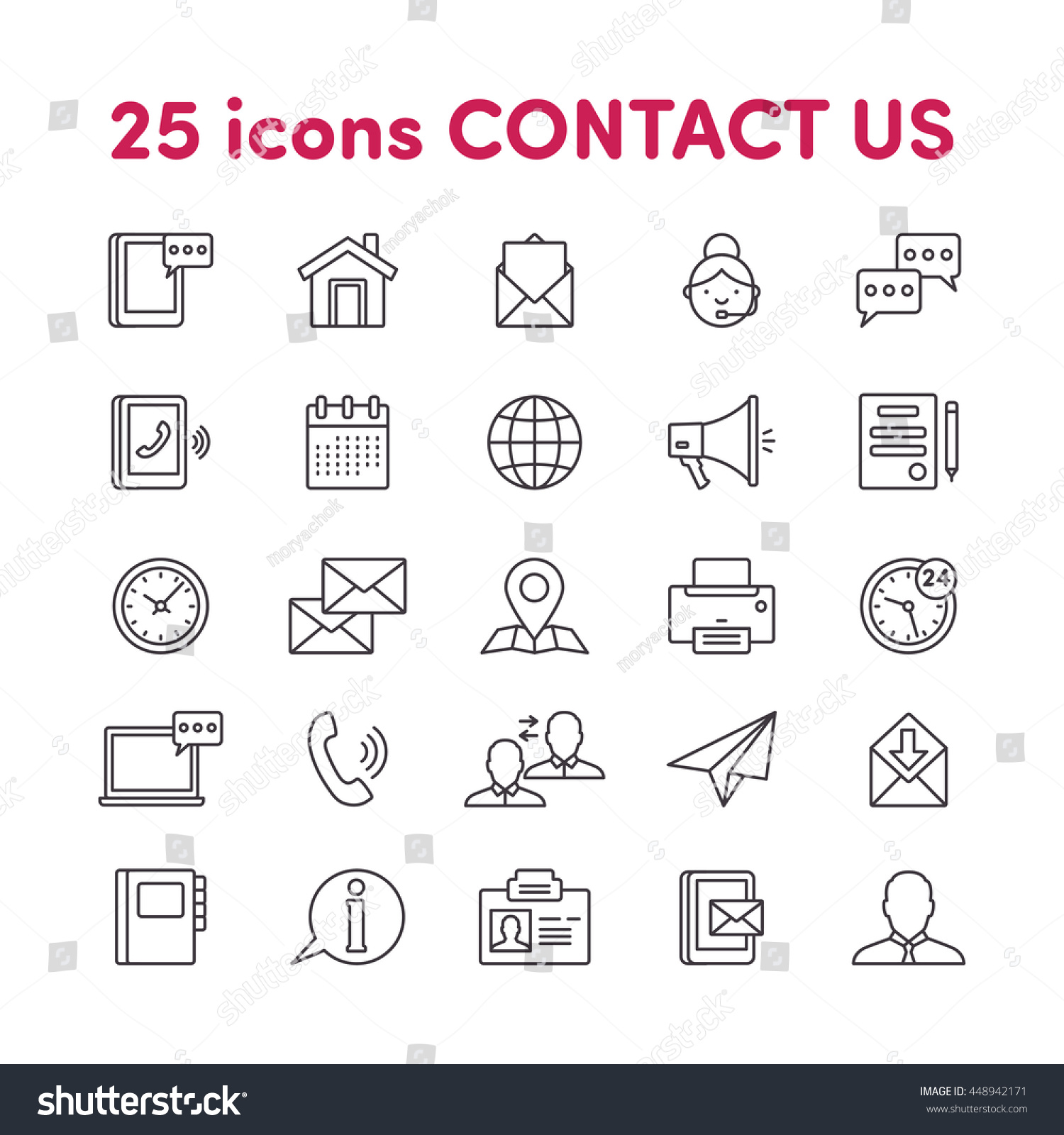 Thin lines web icons set Contact us #448942171