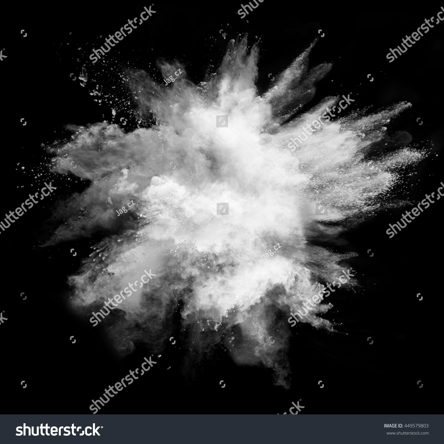 White powder explosion isolated on black background #449579803