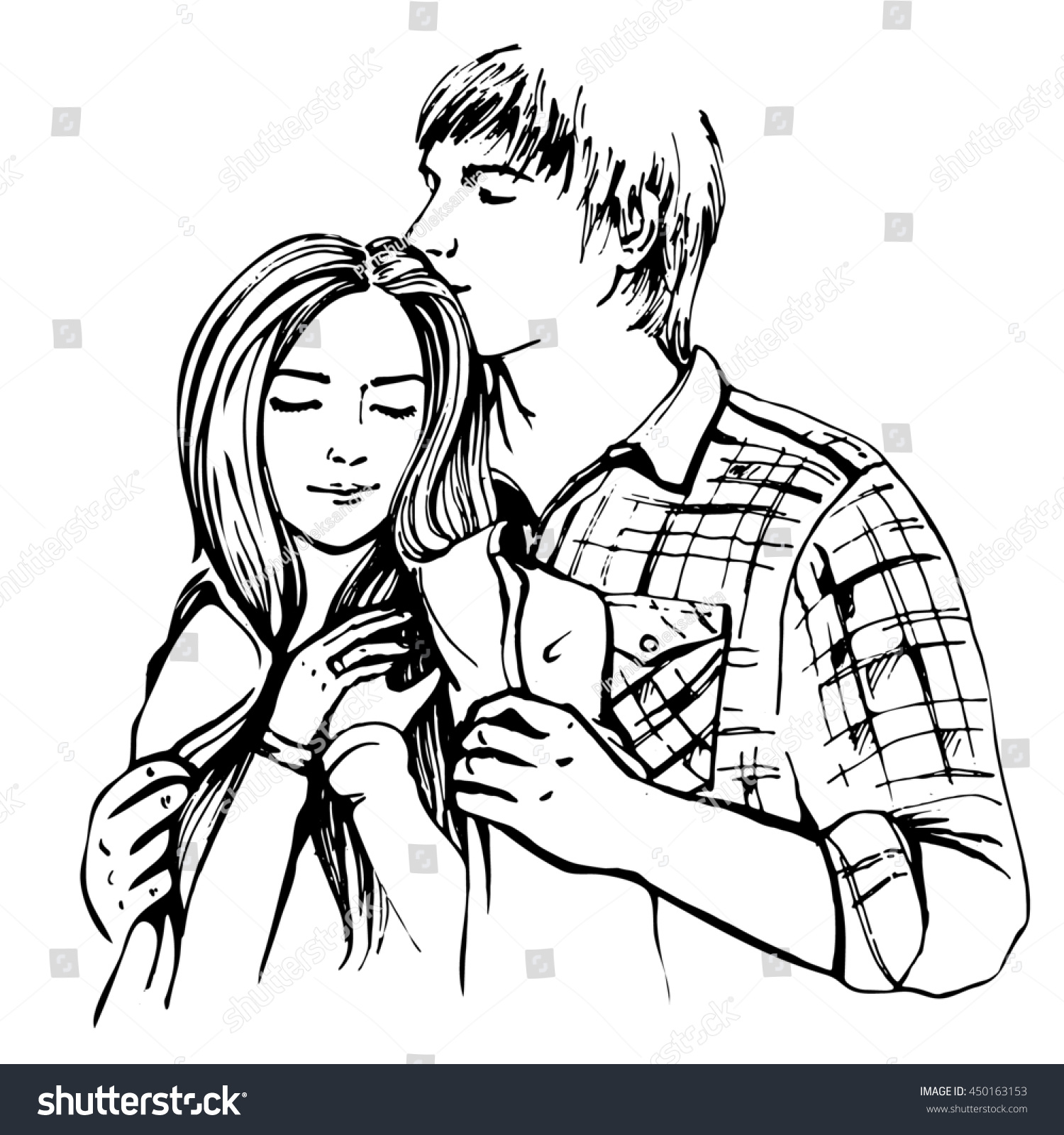 Couple hugging and flirting. Hand drawn illustration #450163153