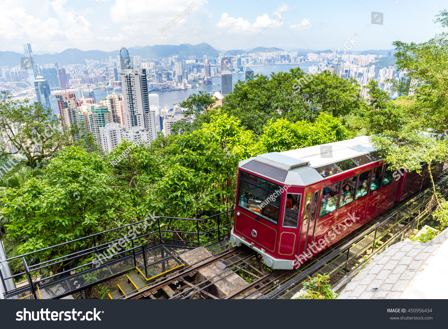 Victoria Peak Tram and Hong Kong city skyline #450956434