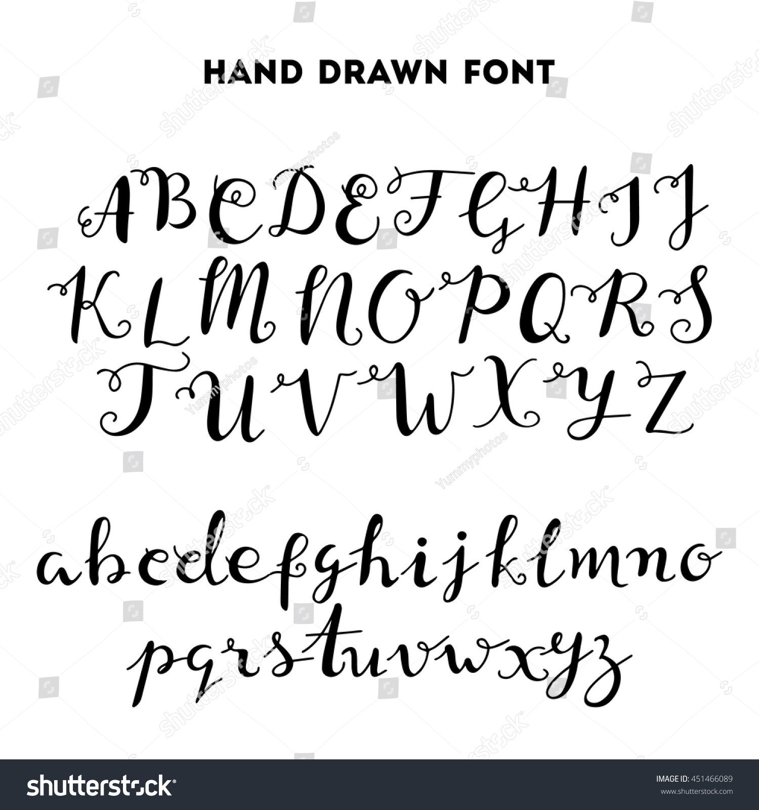 Hand drawn calligraphy curly font - Royalty Free Stock Vector 451466089 ...