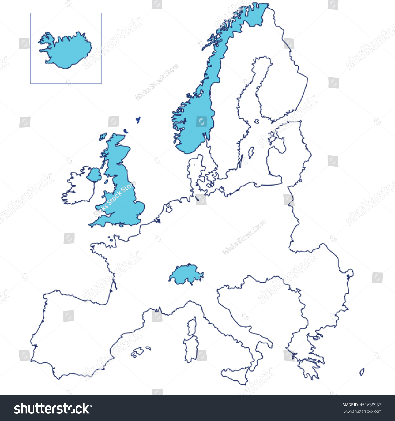 Unlabelled Political map of the European Nations - Royalty Free Stock