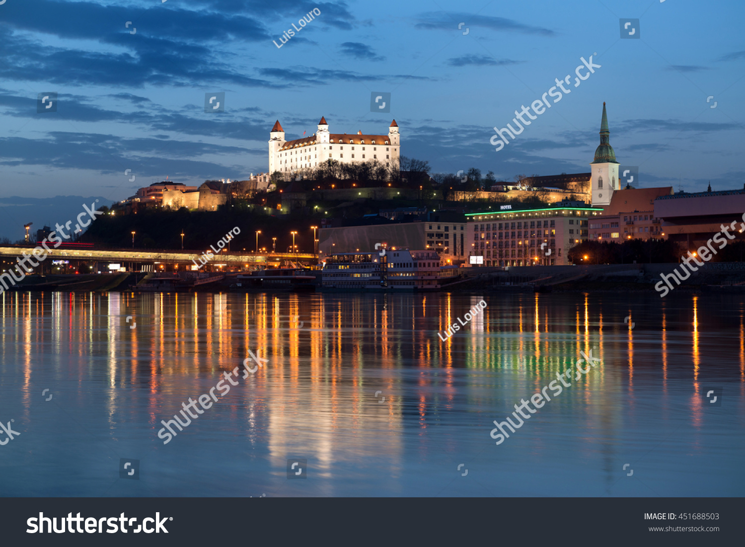 Beautiful view of Bratislava castle at night in Slovakia #451688503