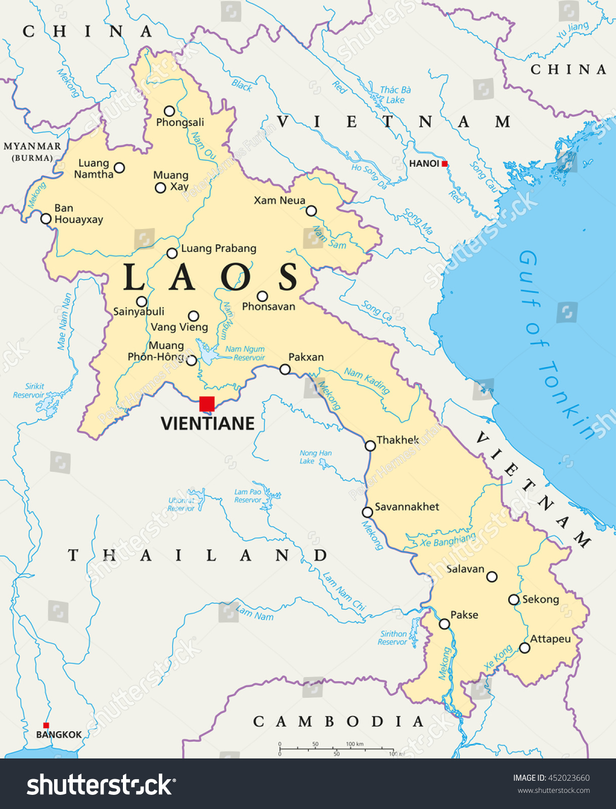 Laos Political Map With Capital Vientiane Royalty Free Stock Vector