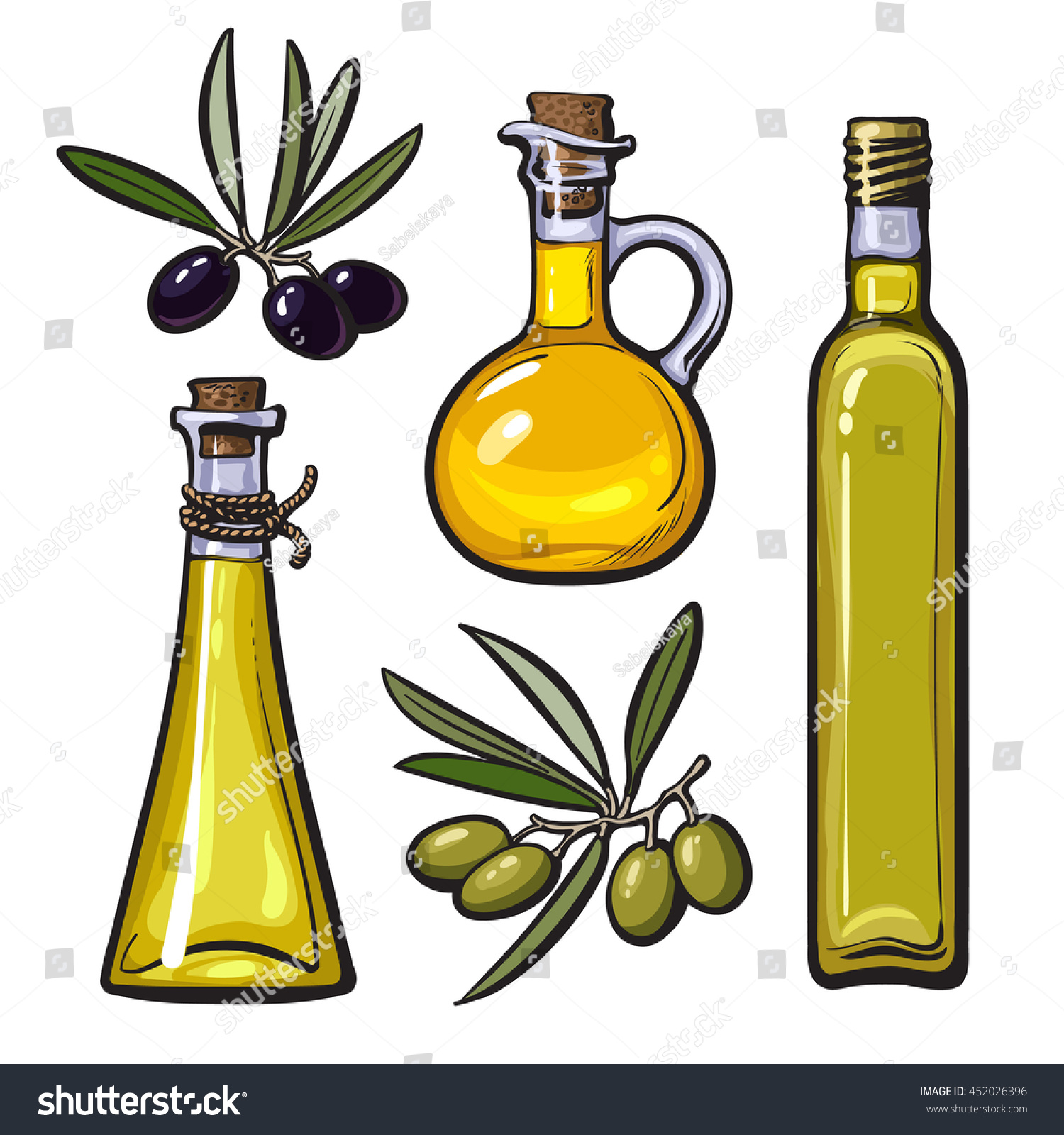 Set Of Olive Oil Bottles With Black And Green Royalty Free Stock Vector 452026396 
