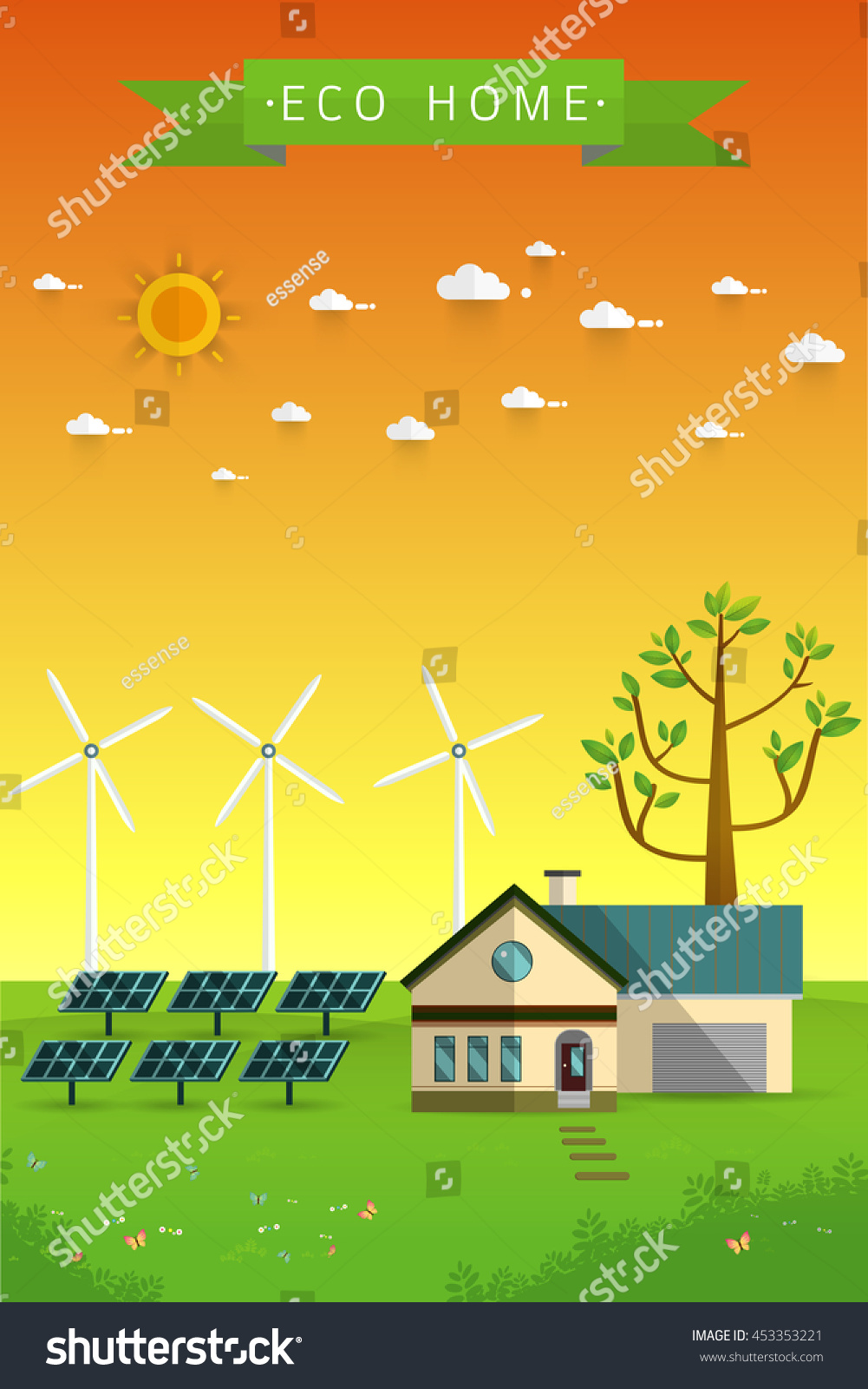 Poster And Banner Of Eco Friendly Home Solar Royalty Free Stock Vector 453353221 5097