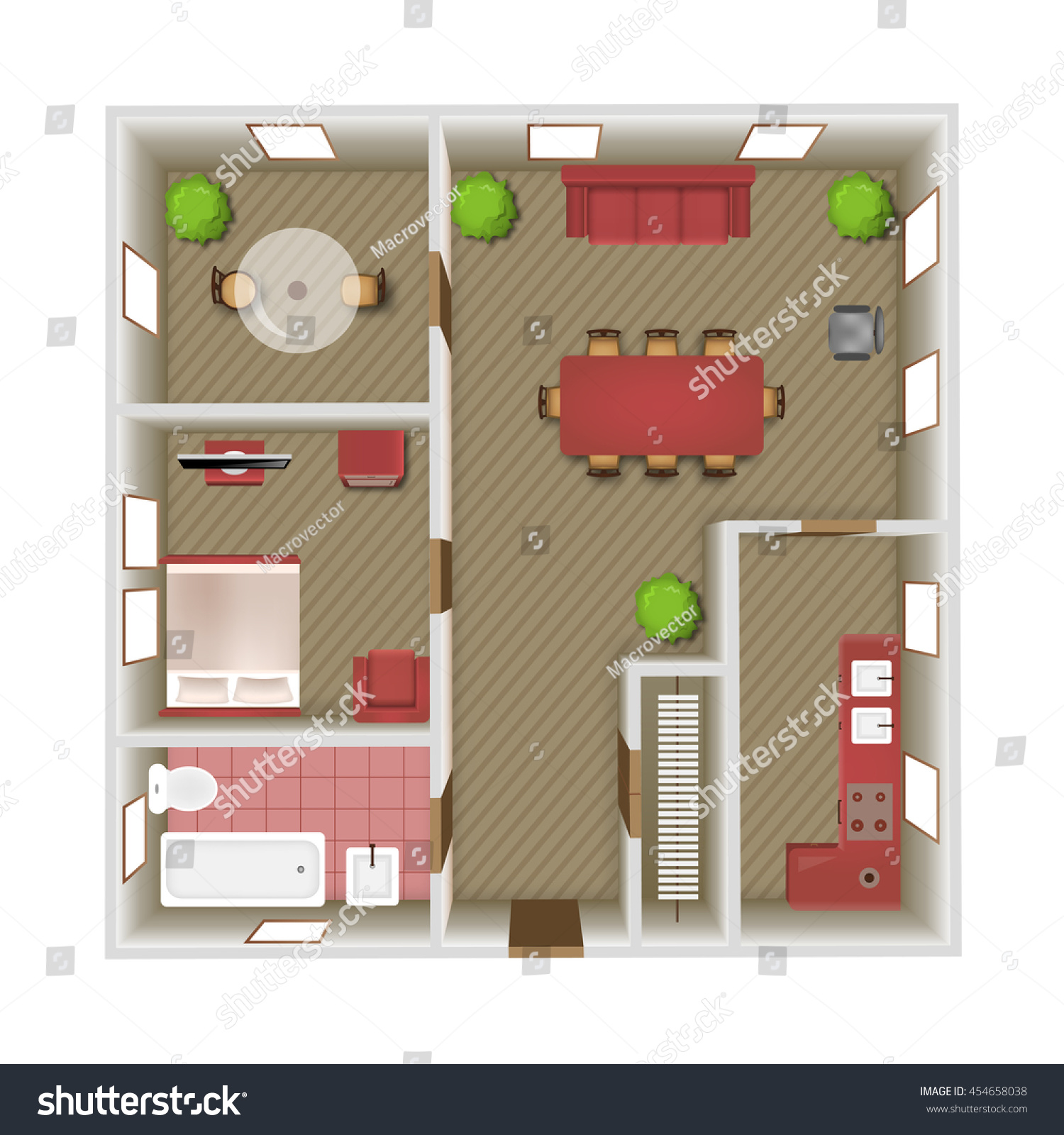 Living room bedroom and bathroom interior top view vector illustration #454658038