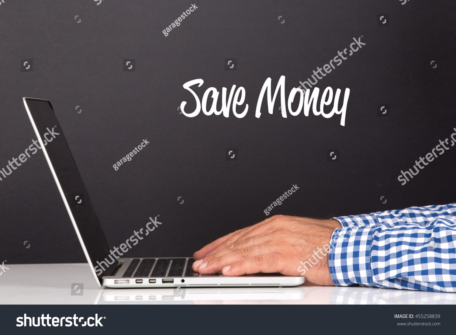 WORKING OFFICE COMMUNICATION PEOPLE USING COMPUTER SAVE MONEY CONCEPT #455258839