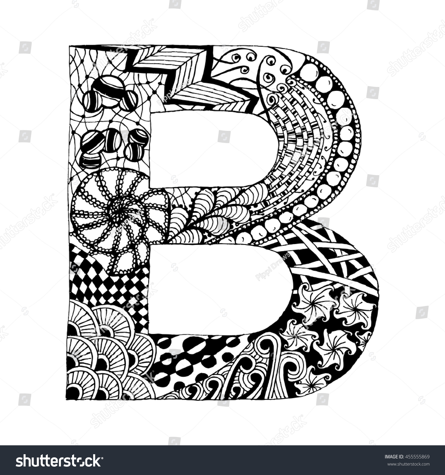 Zentangle Stylized Alphabet Letter B In Doodle Style Hand Drawn Sketch Font Vector Illustration For Coloring Page Tattoos Makhendas Or Decoration