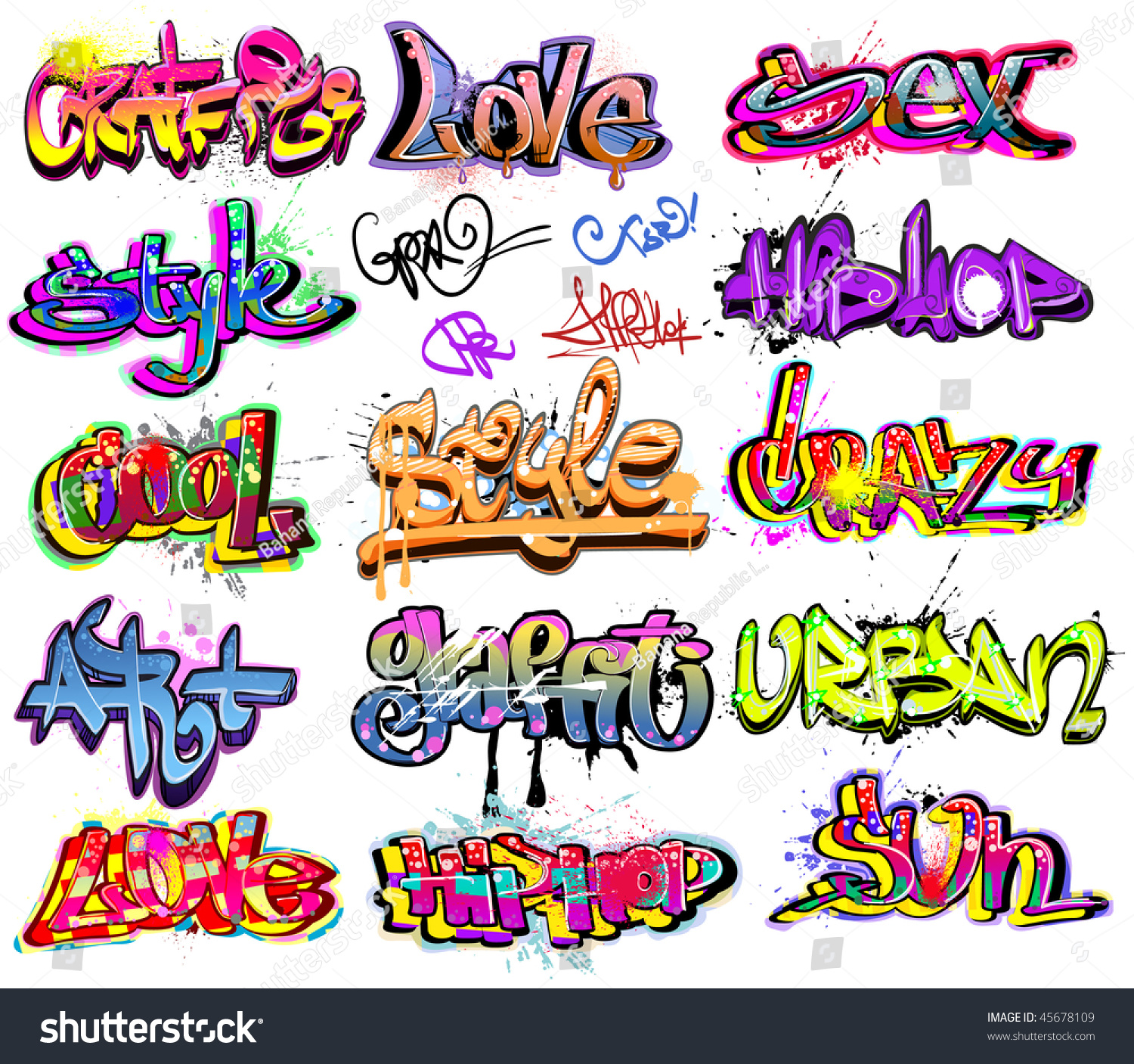 Graffiti Urban Art Hip Hop Grafitti Words Royalty Free Stock Vector Avopix Com
