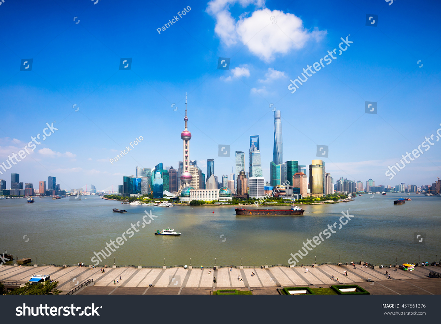 Shanghai skyline, Panoramic view of shanghai skyline and huangpu river, Shanghai China #457561276