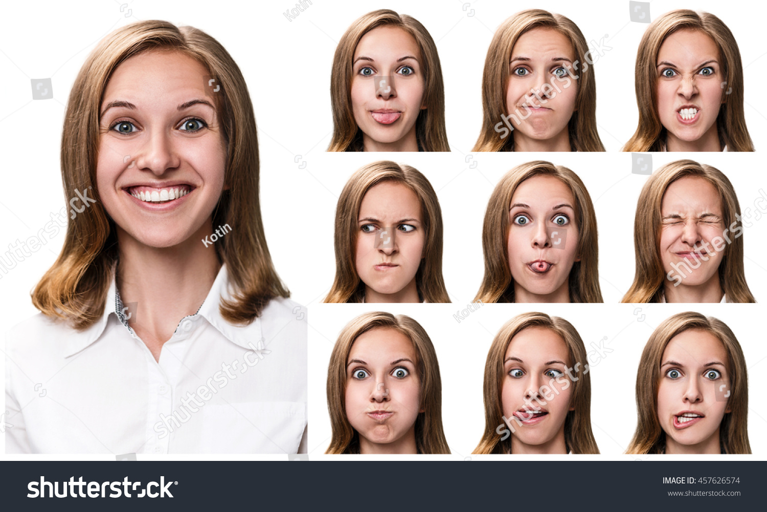 Woman with different facial expressions #457626574
