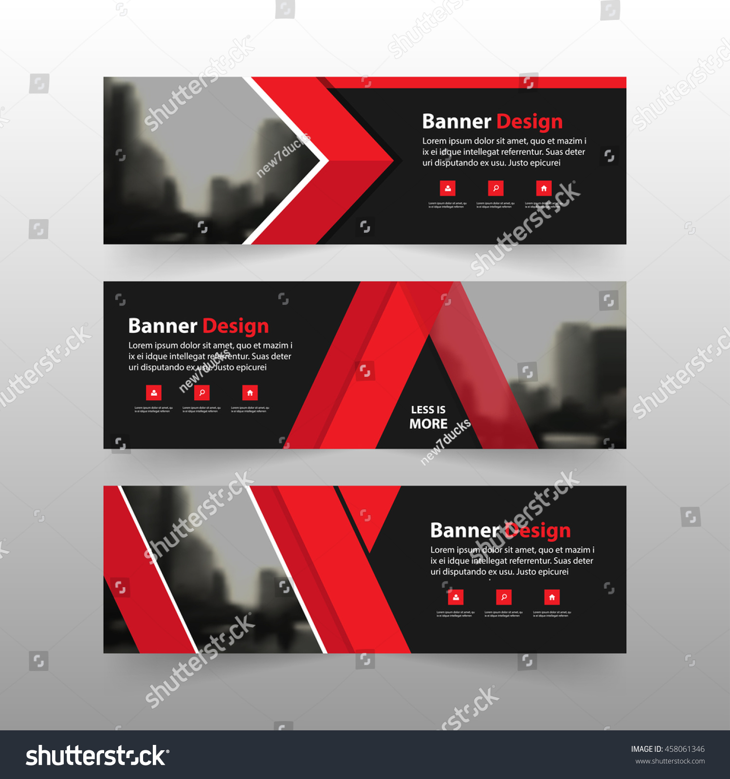 Red corporate business banner template, horizontal advertising business banner layout template flat design set  #458061346