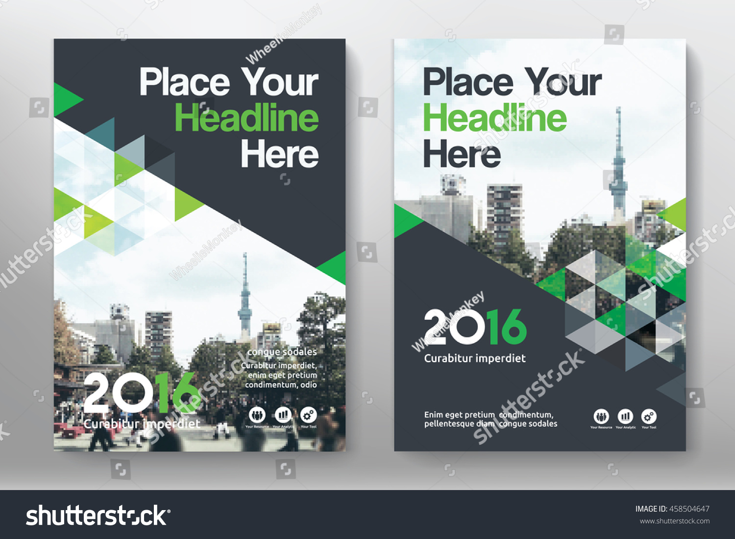 Green Color Scheme with City Background Business Book Cover Design Template in A4. Can be adapt to Brochure, Annual Report, Magazine,Poster, Corporate Presentation, Portfolio, Flyer, Banner, Website. #458504647