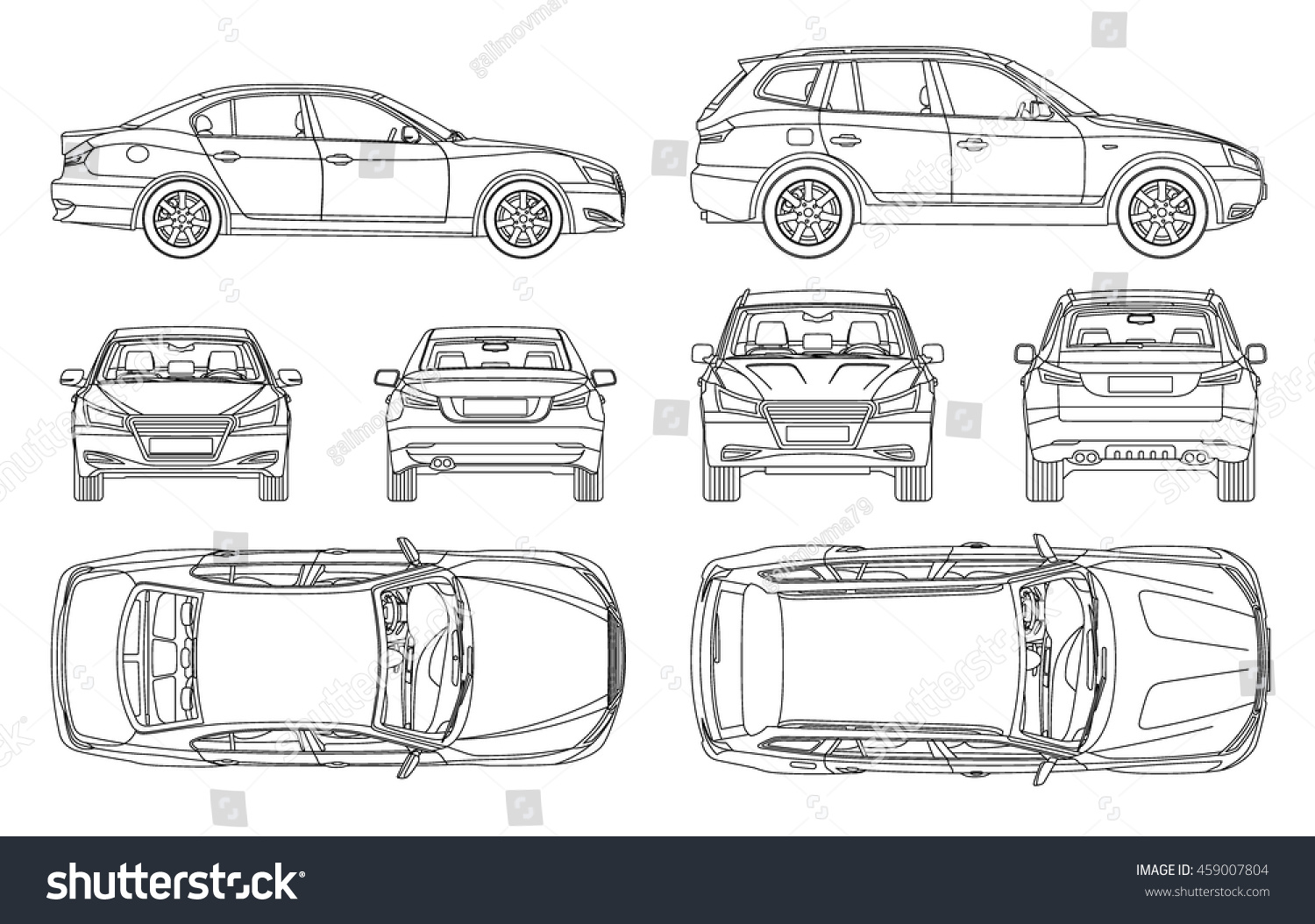 car sedan and suv drawing outline - Royalty Free Stock Vector 459007804 ...