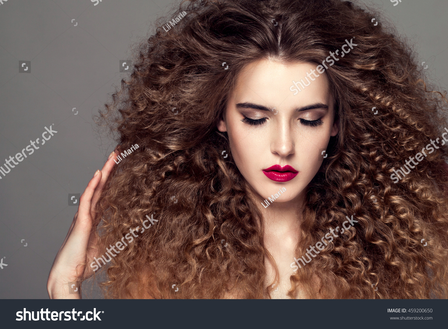 Beauty Young Woman With Curly Small And Stock Photo 459200650