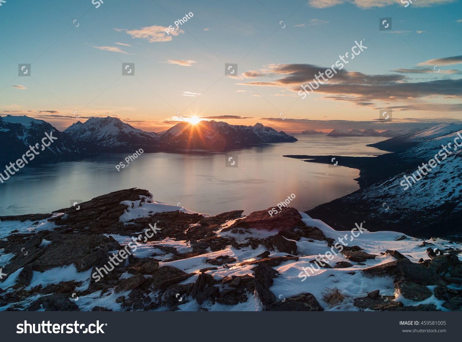 Midnight sun over Lyngen and Kafjord. 
North / Arctic Norway #459581005