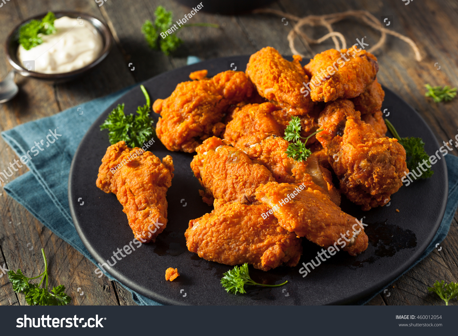Spicy Deep Fried Breaded Chicken Wings with Ranch #460012054