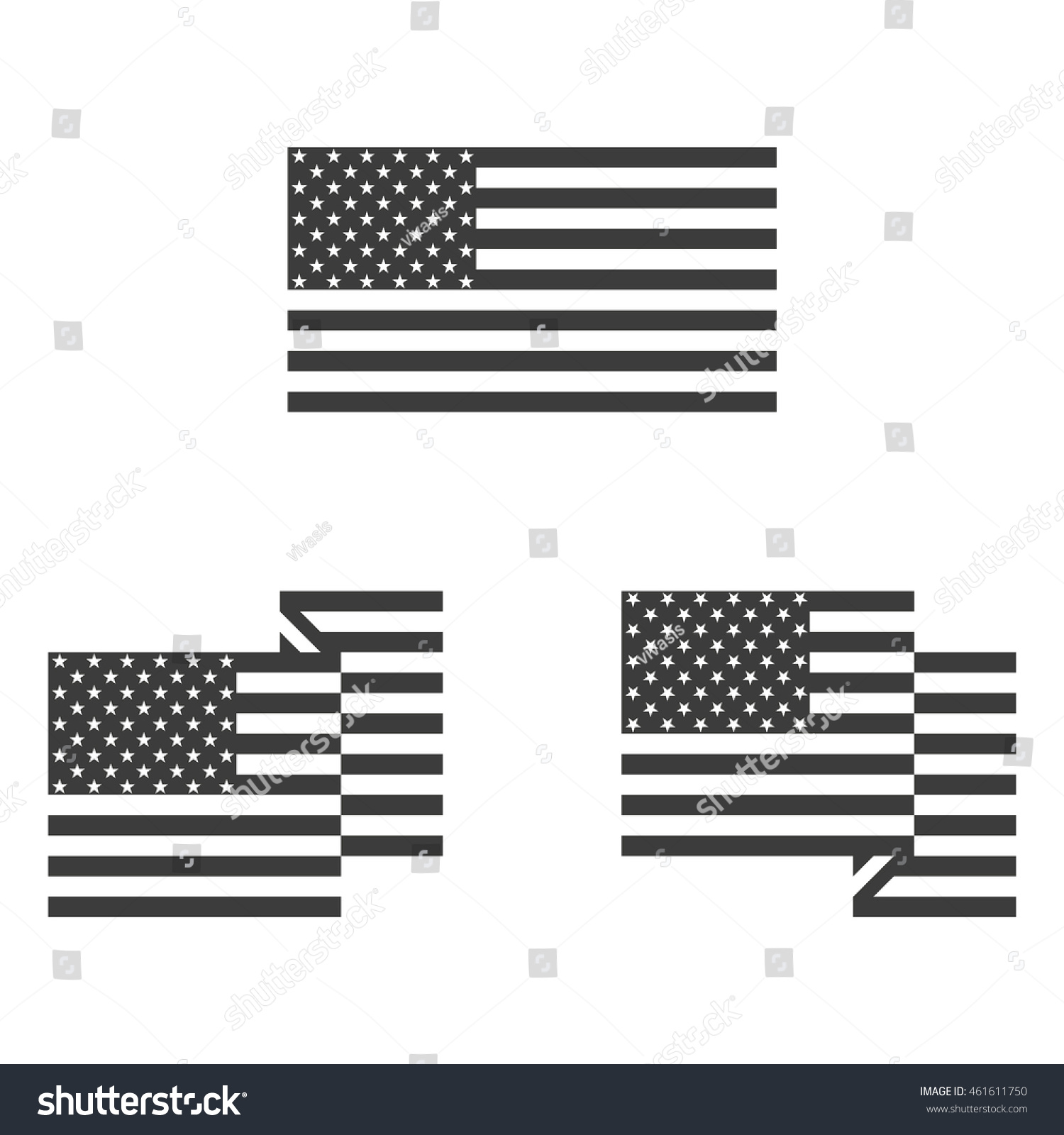 icon of the United States flag in black and white. vector illustration #461611750