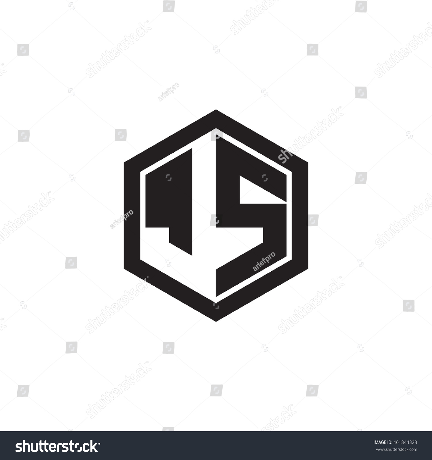 initial-letters-js-negative-space-hexagon-shape-royalty-free-stock-vector-461844328-avopix