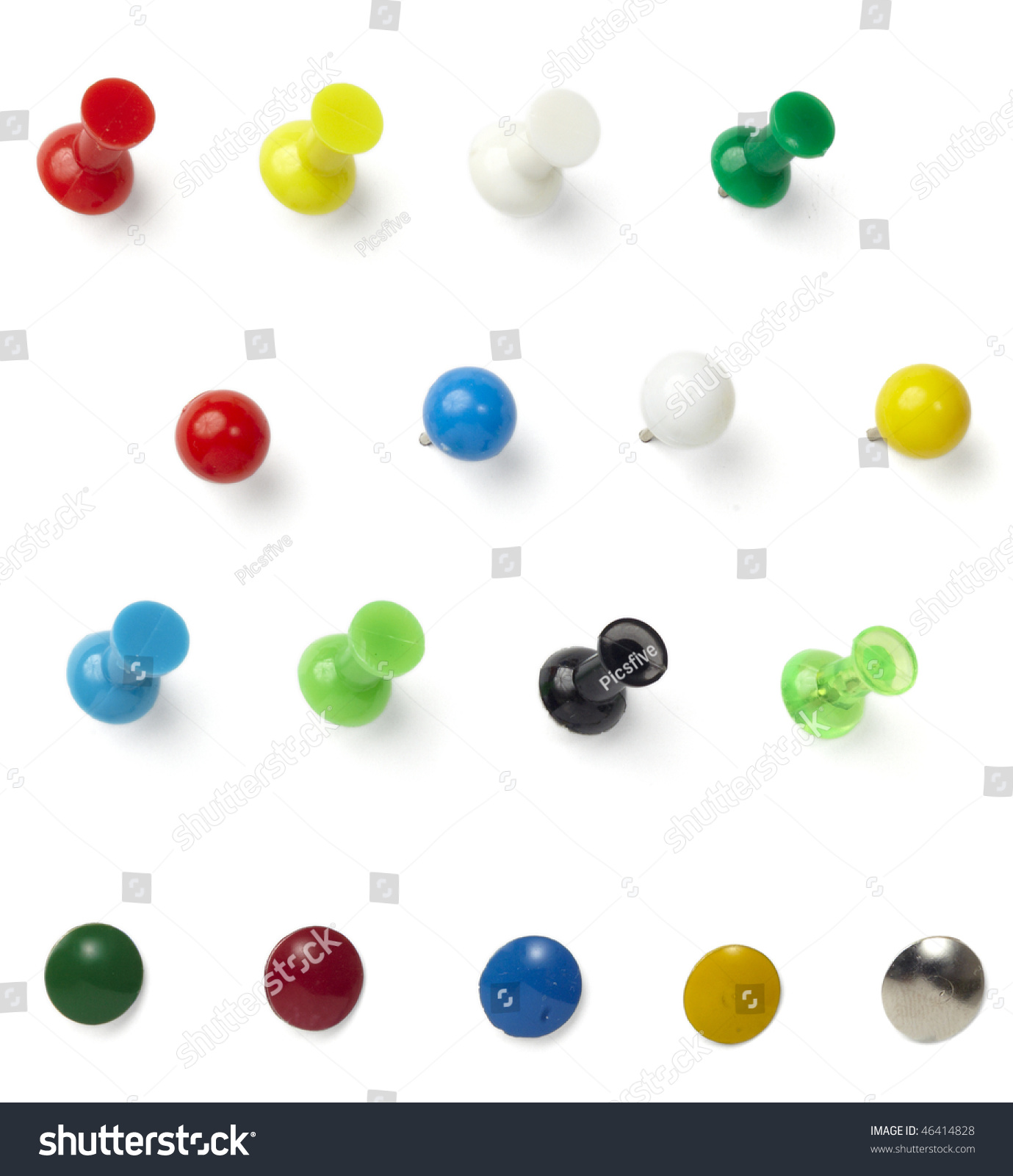 close up of various pushpins  on white background with clipping path #46414828