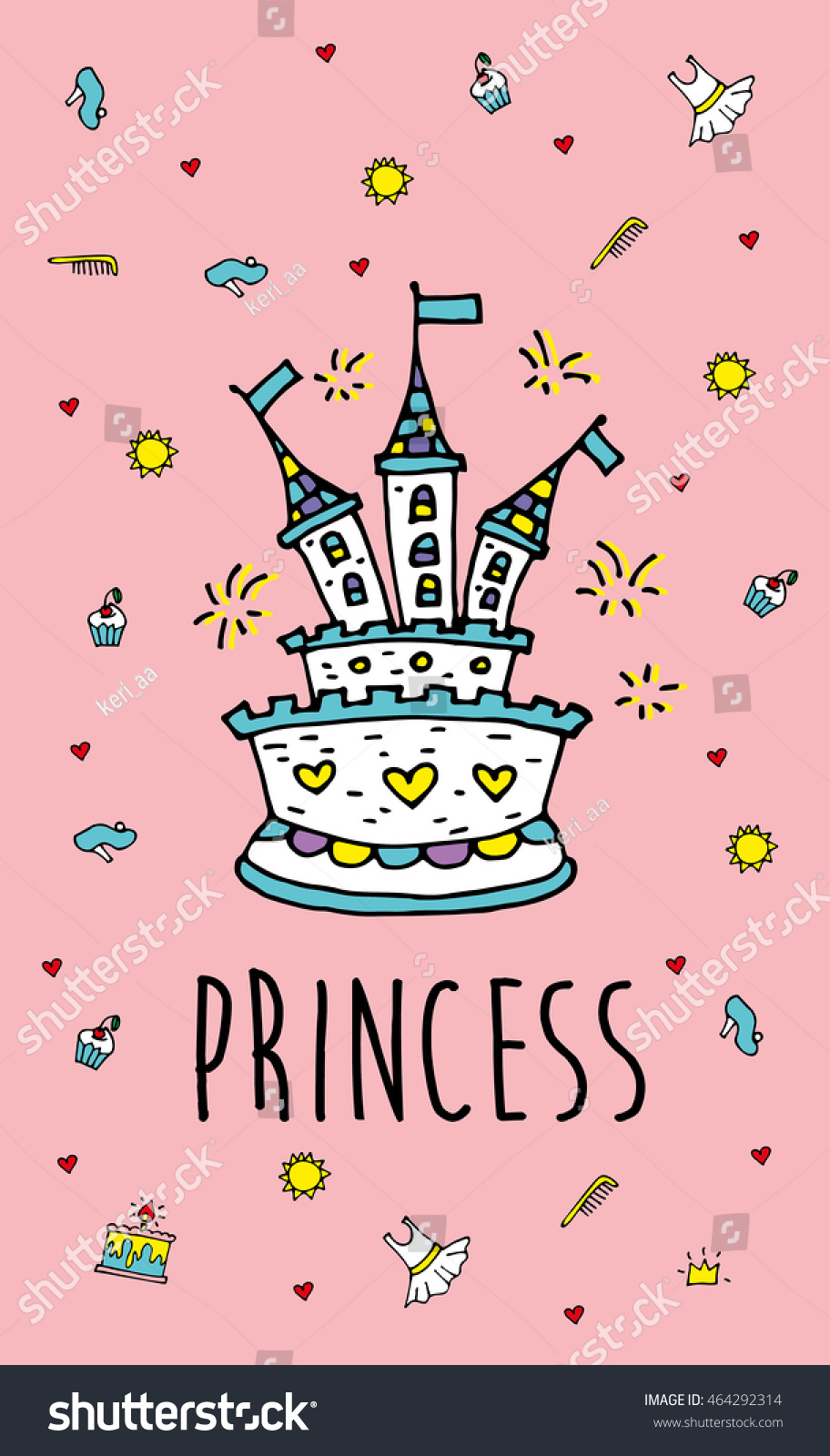 Magic Fairy Tale Princess Castle Stylish Card Royalty Free Stock Vector 464292314