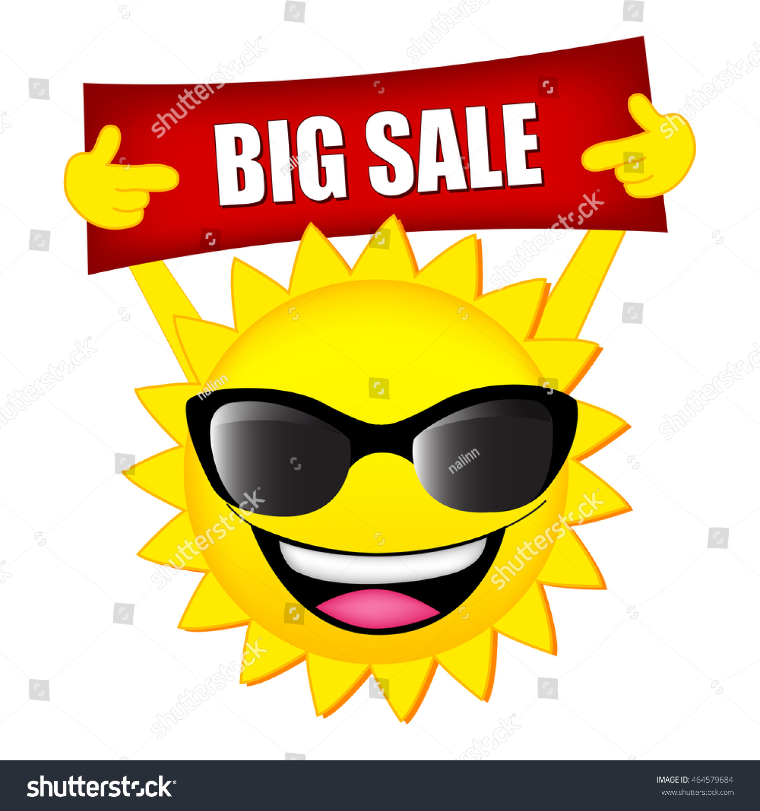 Big sale illustration with sun holding a big sale notice #464579684