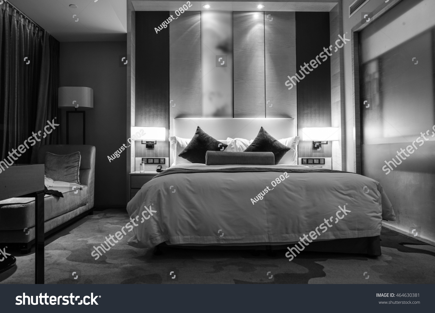 Black and white style - Hotel room or bedroom Interior. hotel concept. #464630381