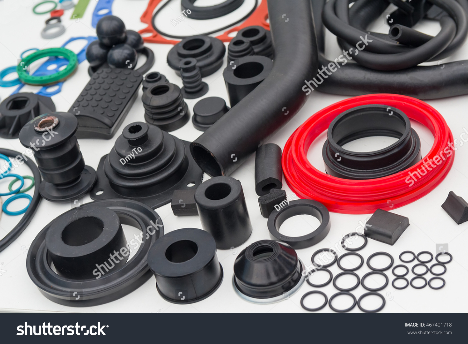 Various rubber products and sealing products at the exhibition stand. Industry #467401718