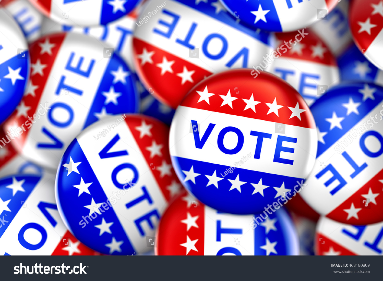 Vote button in red, white, and blue with stars - 3d rendering #468180809