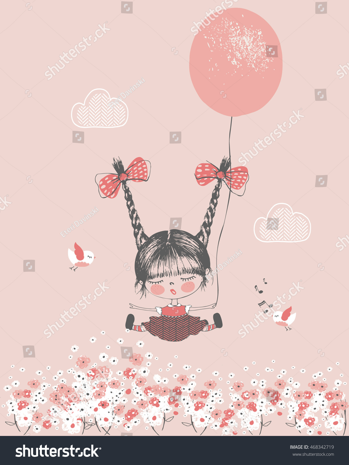 hand drawn vector illustration of cute girl with - Royalty Free Stock ...